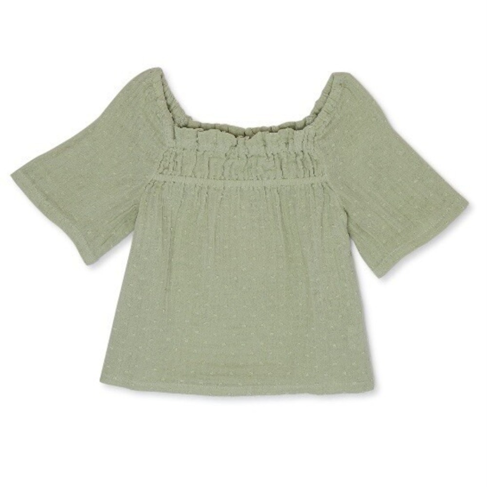 easy-peasy Toddler Girl Swiss Dot Top 3T New with Tags Swamp Green Smock Organic